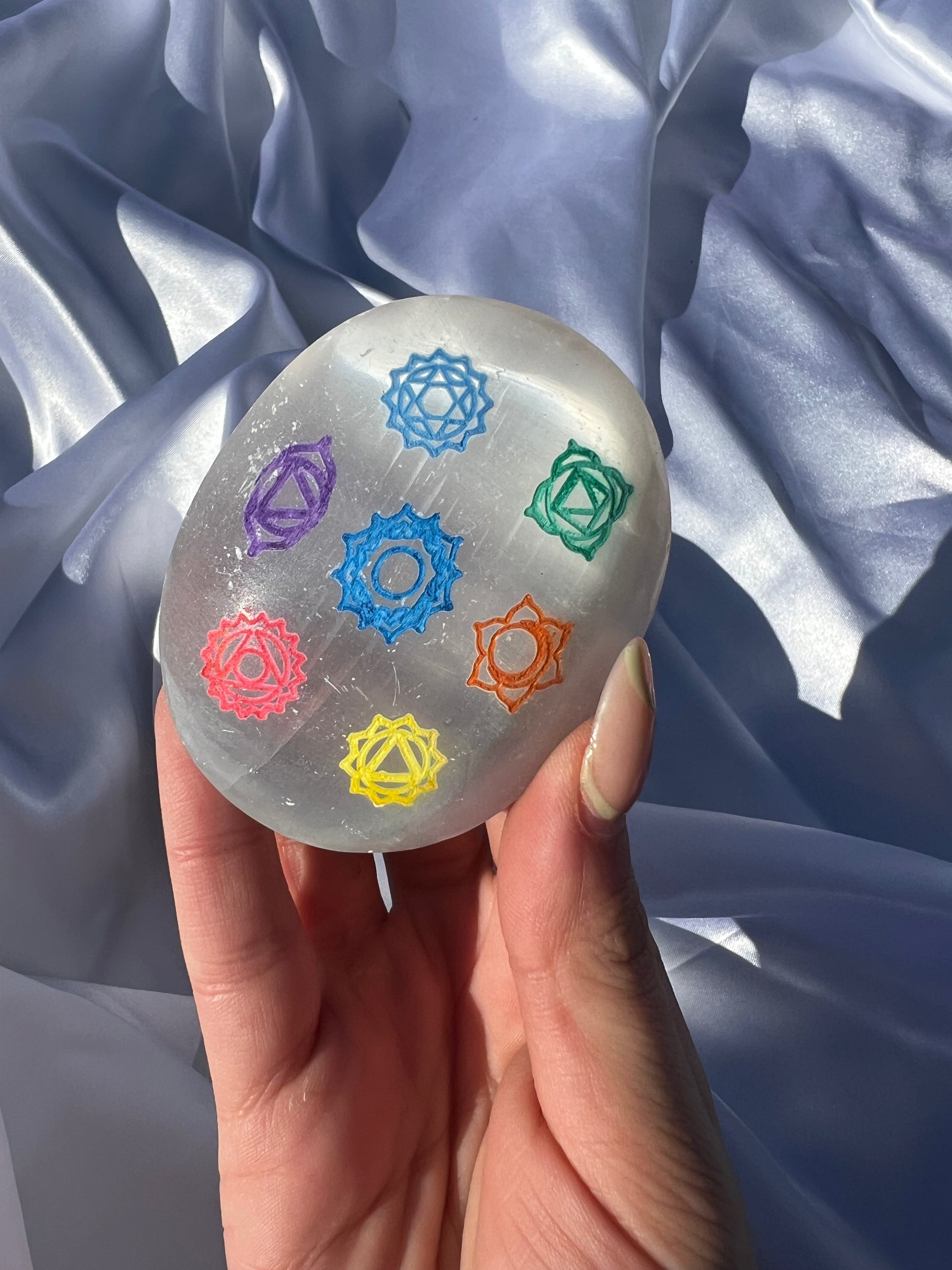 Selenite Carved palm stones