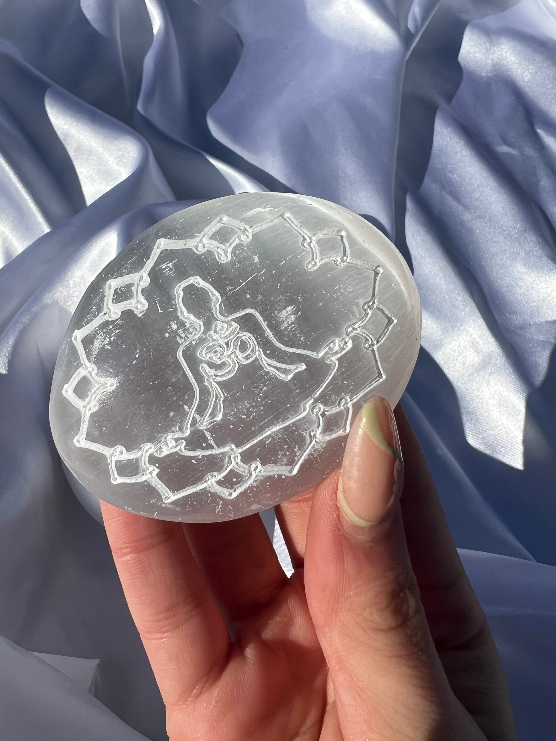 Selenite Carved palm stones