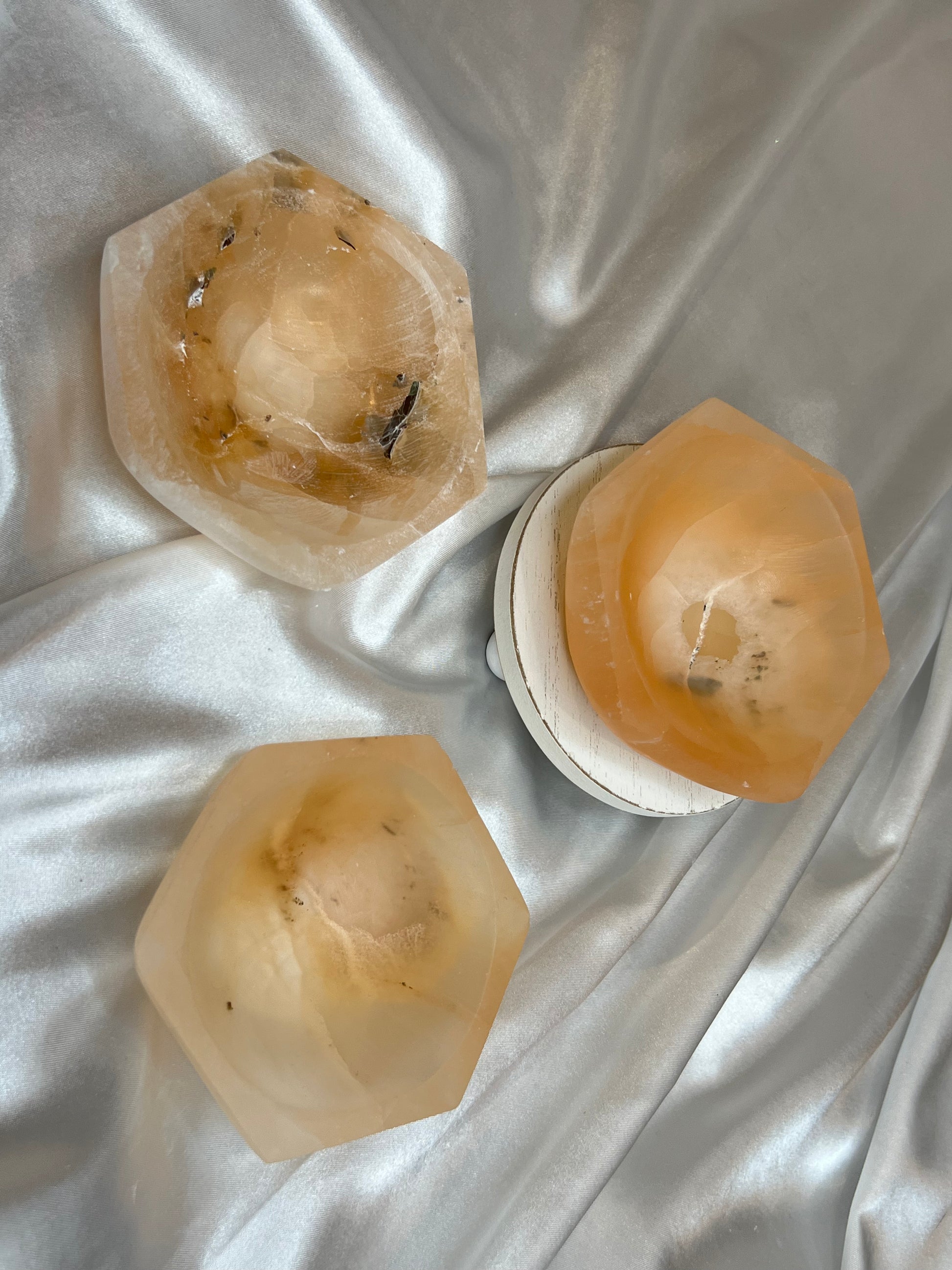 Peach Selenite Hexagonal Bowls