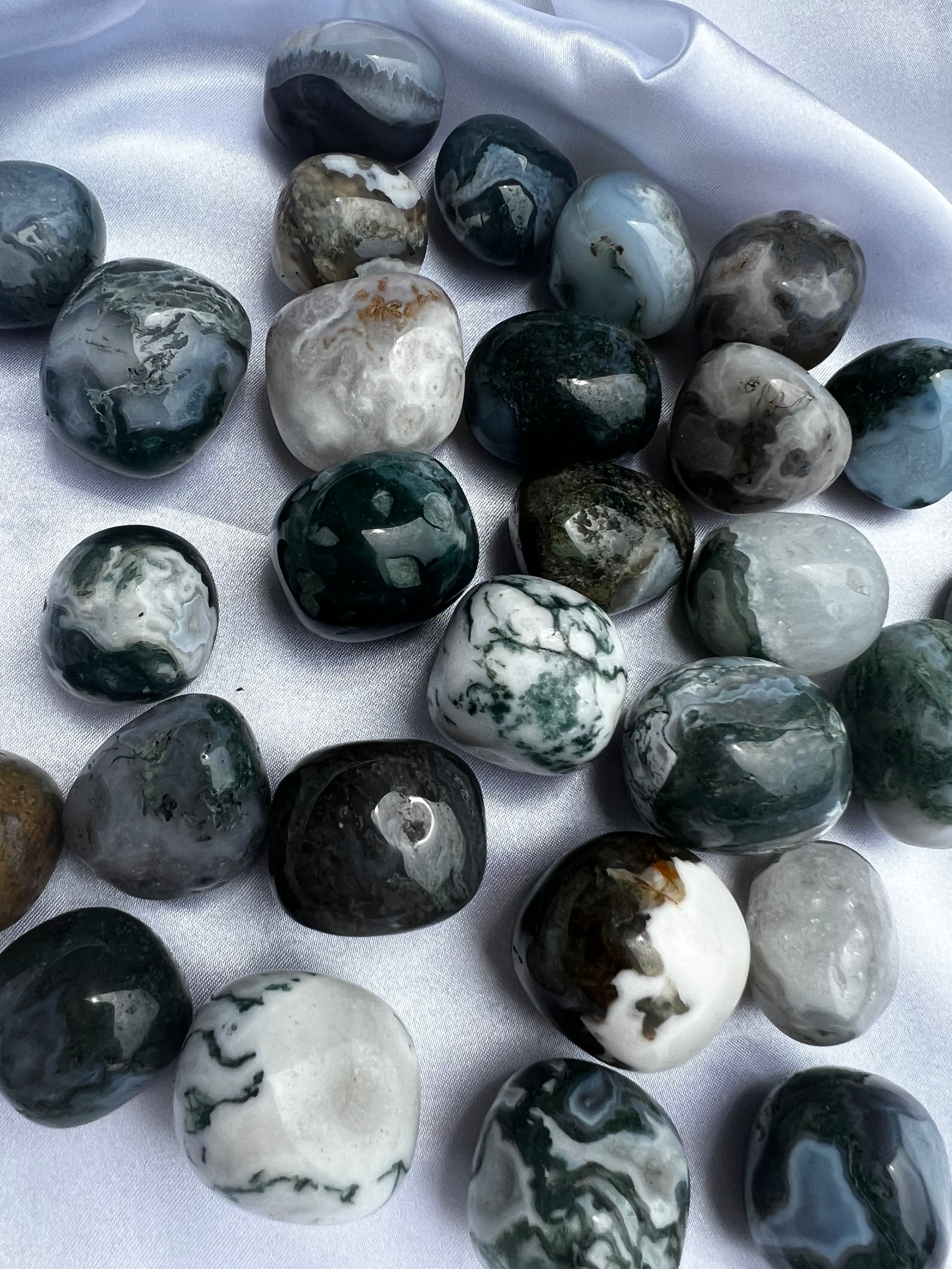 Moss agate tumbles