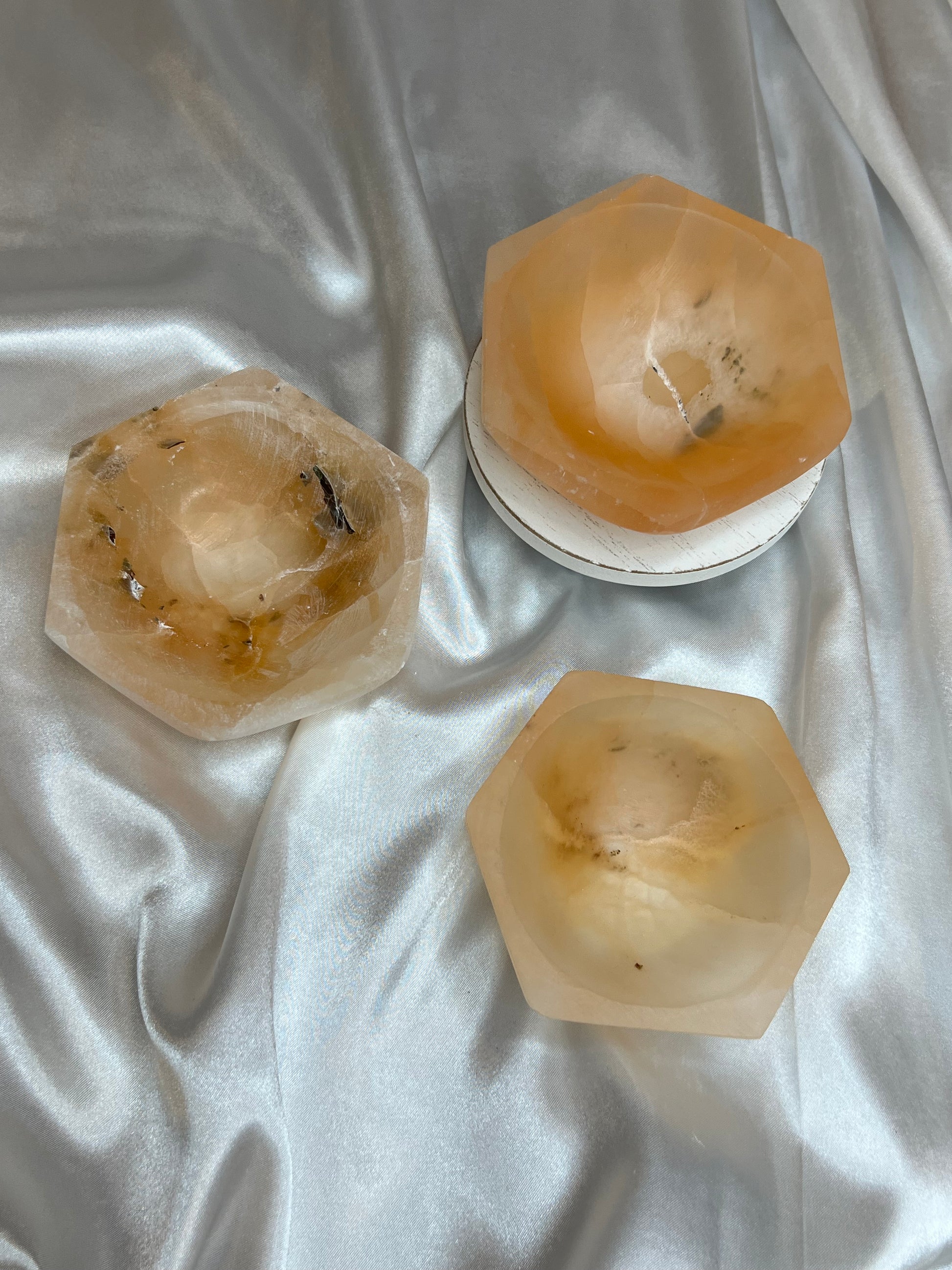 Peach Selenite Hexagonal Bowls
